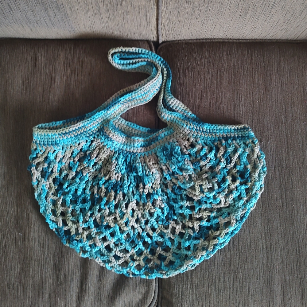 Blue and Gray Expanding Tote Bag with Braided Handles